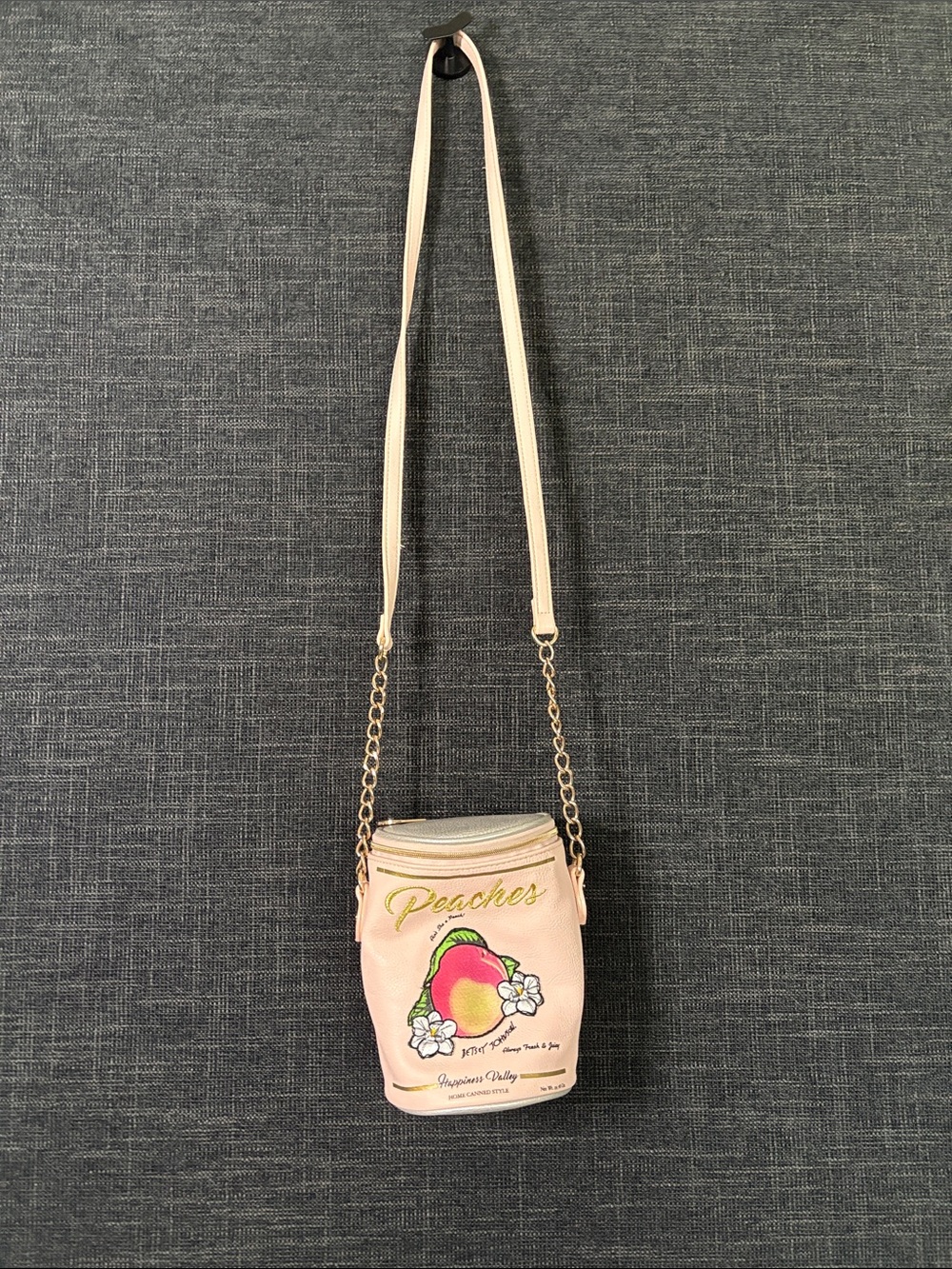 Peaches Uniforms Pink Peach Graphic Crossbody Bag with Gold Chain